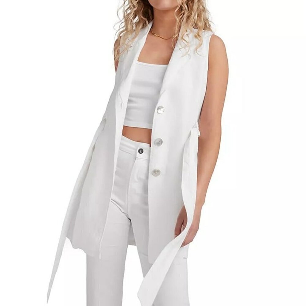 Bella Dahl Women's White Linen Belted Blazer Dress Size XS (MSRP $245)